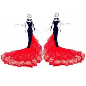 1/6 BJD שמלת בובה ברבי בגדים שחור אדום פרחוני Fishtail הנסיכה חתונה שמלת תלבושות 30 ס 