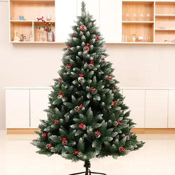 1.8 מ ' ברי עץ חג המולד מודל עדין הדמיית עיצוב צפוף עלים עץ חג המולד עם פירות יער קטע שלג קישוטי חלונות