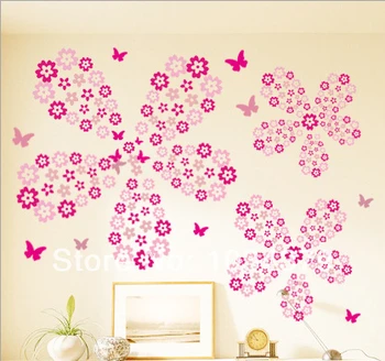 1 X 9 צבעים פרחים ופרפרים קיר מדבקות קיר אמנות מדבקות דבק עצמי טפט קישוט הבית