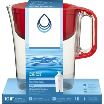 10 כוס מים מסנן כד עם 1 מסנן, עשוי ללא BPA, יורון, אדום