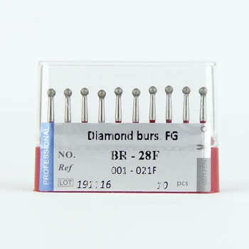 10pcs שיניים Daimond Burs הכדור עגול בסדר BR-28F שיניים Burs 001-021F לתרגיל אדום טבעות באיכות גבוהה רפואת שיניים טחינת כלים