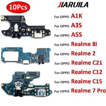 10Pcs，טעינת USB שקע יציאת מיקרופון מחבר מזח לוח להגמיש כבלים תיקון עבור OPPO A1k A3S A5S Realme 7 8i 2 C12 C15 C21