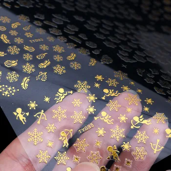 12pcs פתית שלג ציפורן אמנות מדבקת 3D חג מולד עיצוב דבק המחוון זהב-כסף-לבן צבי בל מסמר רדיד מדבקות קישוטי