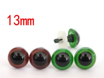 13mm בטיחות עיניים עגולות פלסטיק דול עיניים חום-ירוק-20pairs