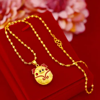 14K זהב מצופה שרשרת תליון לנשים קוריאני אופנה תכשיטי הזהב חזיר גלגל המזלות עצם הבריח שרשרת קולר מתנת יום הולדת.