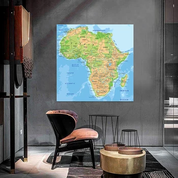 150*150 סנטימטרים של מפה טופוגרפית של אפריקה ארוגים בד ציור קיר אמנות הדפס הסלון קישוט הבית, ציוד לביה 