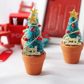 1PC 1:12 בית הבובות Miniture עץ חג המולד עציצים דקורטיביים מודל צעצועים, אביזרי בית בובות קישוט החג