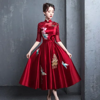 1pcs/lot רקמה בסגנון וינטג ' אישה סינית בציר חתונה מסורתית Cheongsam ערב אלגנטיות שמלות המפלגה