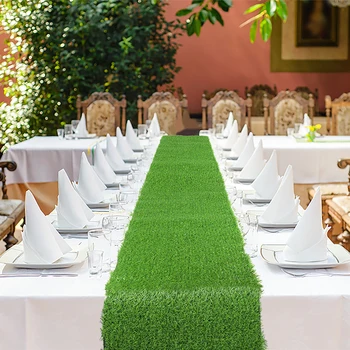 1piece 120x35cm ירוק סימולציה שטח השולחן דגל חיצוני מסיבת חתונה ' ונגל נושא המסיבה הסצנה במלון קישוט אביזרים