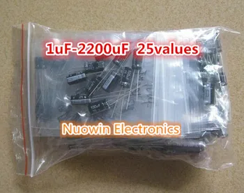 1uF~2200uF 25 ערך 250pcs קבלים אלקטרוליטיים מבחר הערכה מגוונים להגדיר