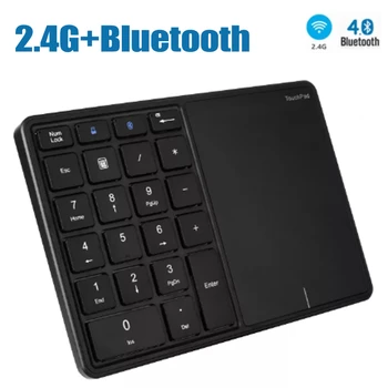 2.4 G Wireless Bluetooth, עם לוח מקשים נומרי עם לוח המגע 22 מפתחות מספר המקלדת נטענת כרית מספר על חשבונות Windows IOS