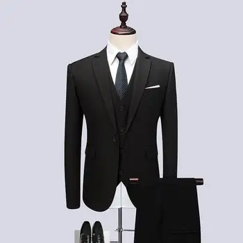 2019 Mens שחור קלאסי עישון חליפות אופנה מסיבת Mens רזה רזה חליפות עסקים לגברים טיפוח מותאמים אישית חליפות 3 חלקים מתאים