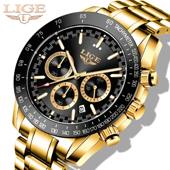 2023 LIGE יוקרה זהב שעוני יד גברים עסקים קוורץ שעון פלדת אל-חלד שעון ספורט גברים relogio masculino גברים relojes