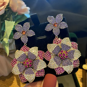 2023 אופנה הפרזה פרח להשתלשל עגילים לנשים מעצב מותג נוצץ זרקונים תכשיטי יוקרה