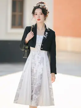2023 דיו ציור hanfu חליפת נשים בסגנון מזרחי שיפור יומי hanfu אלמנט חצאית קצרה שני חלקים החליפה אביב סתיו שמלה
