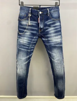 2023 האביב החדש מכנסי ג 'ינס של גברים D2 ג' ינס כחול כהה 3D אחוי Slim Fit מזדמנים יומי מטר