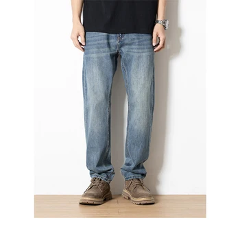 2023 כחול אביב קיץ דק המחודד צינור ישרה ג ' ינס של גברים רופף מותג אופנה גבוהה-בינונית רחוב מזדמנים מכנסיים ארוכים
