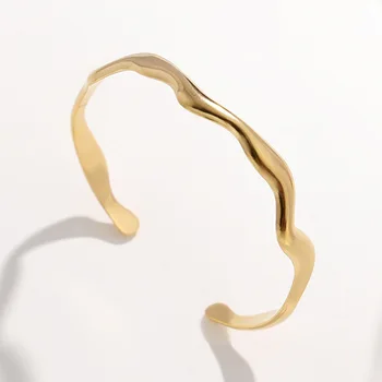 2023 נירוסטה מתכת גל צמידי אופנה עיצוב סדיר צמיד טבעת להגדיר עבור נשים רומנטיות מתנות תכשיטים הסיטוניים