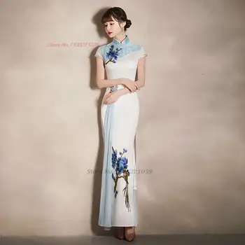 2023 סיני השתפר צ 'יפאו הלאומי פרח רקמה cheongsam שמלת אוריינטלי אלגנטי משתה צ' יפאו שמלת ערב vestido