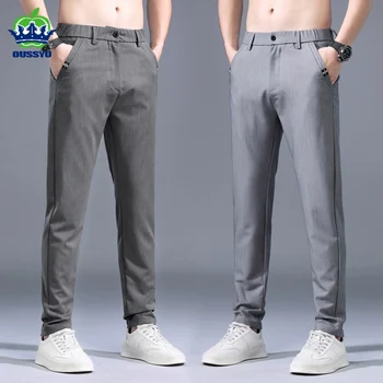 2023 קיץ מכנסי גברים אלסטי המותניים קוריאנית מקרית Slim Fit אלסטי המותניים אצן לעסקים קלאסי מכנסיים גבר שחור, אפור, חאקי