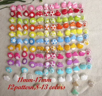 250pcs 12pattern 8-13color מעורב פלסטיק מצויר כפתורי בגדים אביזר קמעות, תכשיטים ואביזרים