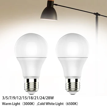 2PCS E27 LED מנורת 3W 5W 7W 9W 12W 15W 18W 21W 24W Led נורת גלוב אדיסון Led מנורת אור חיסכון קר, לבן חם Led נורות