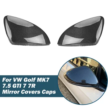 2PCS צד כנף מראה כיסוי עבור פולקסווגן הגולף MK7 7.5 GTI 7 7R המראה מכסה כובעי המראה האחורית Case כיסוי פחמן נראה שחור מבריק