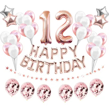 38pcs רוז זהב בלונים-12 יום הולדת שמח קישוטים למסיבה 12 שנים עשר בן ילד ילדה 21 21 אישה גבר אספקה