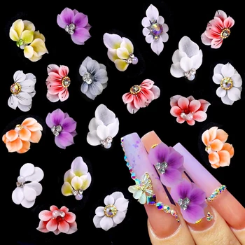3D אקריליק ציפורניים פרחים ציפורניים קסם טהור בעבודת יד פרל תכשיטי ריינסטון אביזרי מרובים פרח עיצוב ציפורניים קישוט 1pc