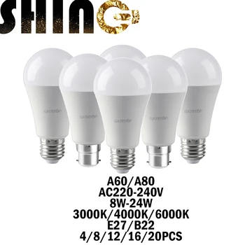 4-20PCS נורת LED מתח AC220V B22 E27 גבוהה לומן ללא מהבהבים 3000K/4000K/6000K אור בבית השני פנים תאורה