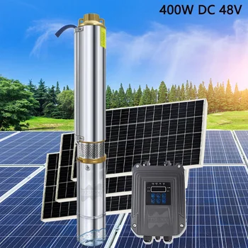 400W 48V השמש DC עמוק גם לשאוב עם משאבה הרגולטור בקר ללא מברשות פלדת אל-חלד סולארית PV חקלאות משאבה טבולה לשפכים