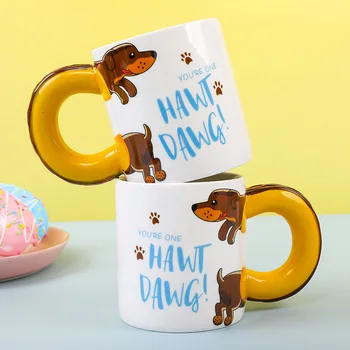 450ml יצירתי קריקטורה נקניק מחמד כלב קפה כוס תה חלב הביתה אישיות קרמיקה גביע יום ההולדת הכי טוב Christma מתנה לילדים