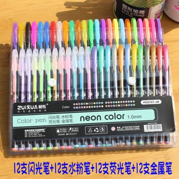 48 ג 'ל עטים להגדיר צבע ג' ל עטים נצנצים מתכתי עטים מתנה טובה עבור צביעה, ילדים מציירים ציור ציור