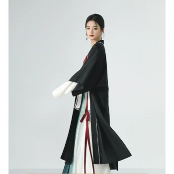 4Pc קלאסי שושלת סונג Hanfu שמלה שחור מעיל ארוך, חולצה לבנה ווסט אדום בצמה חצאית סינית עתיקה בסגנון נשים פיות להתלבש