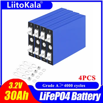 4pcs LiitoKala 3.2 V 30Ah סוללת LiFePO4 תא ליתיום ברזל פוספט עמוק מחזורים עבור Diy 12V 24V 36V 48V אנרגיה סולארית עליות כוח