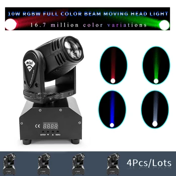 4Pcs/הרבה 10W מיני קרן הראש נע אור RGBW 4 ב 1 שלב אור DMX512 בקרה LED אור הזרקורים DJ, דיסקו ציוד תאורה