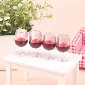 4pcs מיניאטורי יין אדום כוס יין כוסות הבובות מזונות מצרכים מטבח פייה בגן קישוטים