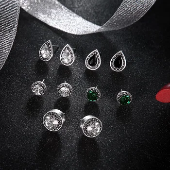 5 זוגות גותי מים זרוק עגילים להגדיר עבור נשים בנות ירוק שחור קריסטל אבני חן חתיכים אוזן אופנה תכשיטים מתנות
