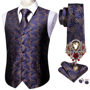 5PCS מעצב Mens חתונה חליפה וסט סגול פרחוני אקארד Folral משי הז ' קט עניבה סיכות האפוד להגדיר בארי.וואנג החתן.