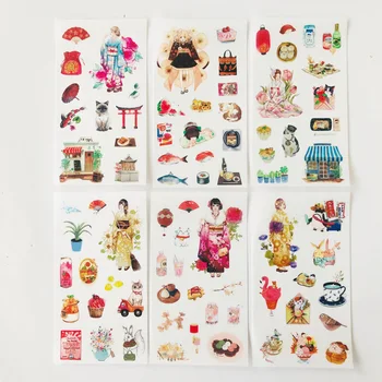 6 גיליונות סאקורה היפנית בנות דקורטיביים מדבקות אלבום יומן מקל תווית נייר עיצוב היד חשבון