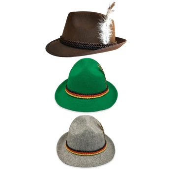 652F בציר Fedoras כובע נשים גברים הרגשתי Octoberfest כובע המערבי פסטיבל כובע