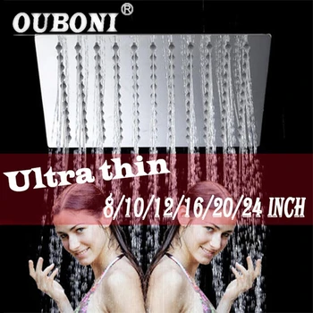 8 10 12 16 20 24 אינטש פלדת אל-חלד ראש מקלחת שירותים מקלחת ברז הראש Chrome פולנית גשם Ultrathin ראש מקלחת