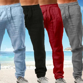 8 צבעים ארבע עונות אופנה לנשימה ונוחה פשתן גברים מזדמנים מכנסיים למתוח מכנסיים מותן בגדי גברים