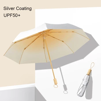 8-צלעות ידנית מטריה כסף ציפוי UV מטריה להישאר מוגן גשם או שמש, שמשיה UPF50+