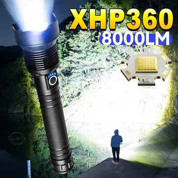 8000LM סופר מבריק XHP360 LED מתח גבוה פנס Led נטענת פנס ראש פנס פנס העבודה טקטי קמפינג לפיד