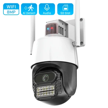 8MP WiFi מצלמת IP עם Anti-theft אזעקת סירנה האנושי לזהות PTZ מצלמת צבע אינפרא אדום לראיית לילה חיצוניות אבטחה CCTV