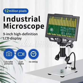 9 אינץ ' 1080P LCD מיקרוסקופ דיגיטלי 50X-1600X הלחמה אלקטרוניקה מיקרוסקופים עם אורות LED תמיכה מחשב PC