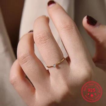 925 כסף סטרלינג, ציפוי זהב 14k קוריאני גרסה פשוטה יהלום בסדר זנב טבעת תכשיטי אופנה מתנות חתונה מסיבה