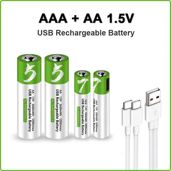 AA + AAA נטענת USB סוללה 1.5 V AA 2600mWh/AAA 750mWh li-ion סוללות עבור צעצועים לצפות נגן MP3 מדחום+TYPE-C כבל