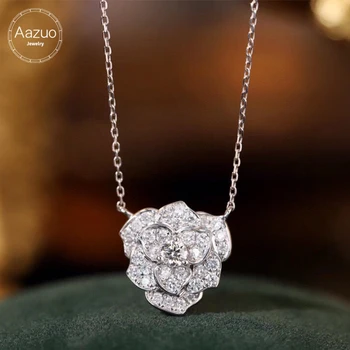 Aazuo פרימיום תכשיטים מוצק לבן 18K זהב Natrual יהלומים 0.55 ct יוקרה פרח קמליה התליון עם השרשרת מתנה לנשים